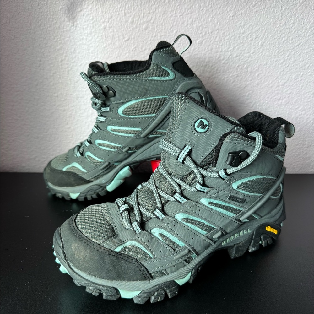 Merrell Gray and Teal Trail Mid-Top Hiking Boots